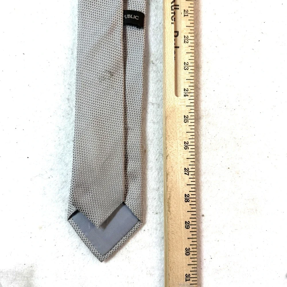 Banana Republic Tie Mens Gray Woven Geometric Preppy Old Money